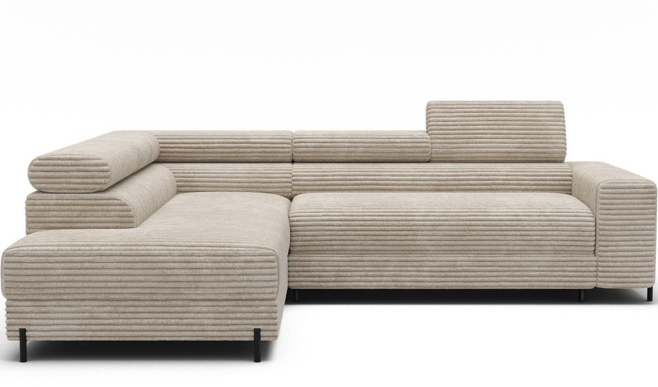 Canapé d’angle convertible KOLEZO en tissu côtelé avec coffre et têtières réglables – 274 cm - Photo n°1