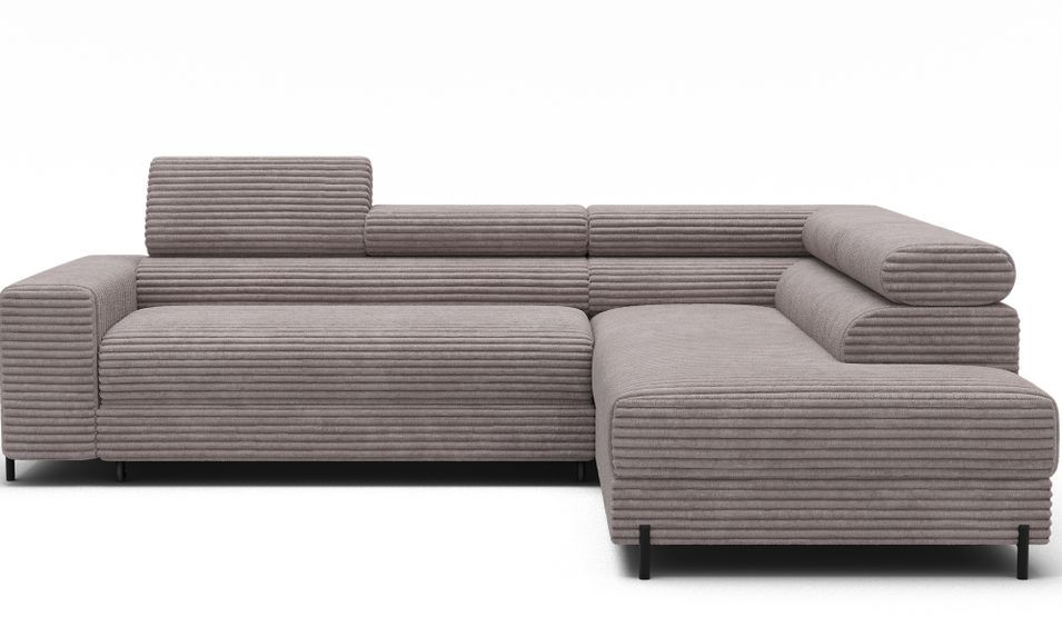 Canapé d’angle convertible KOLEZO en tissu côtelé avec coffre et têtières réglables – 274 cm - Photo n°1