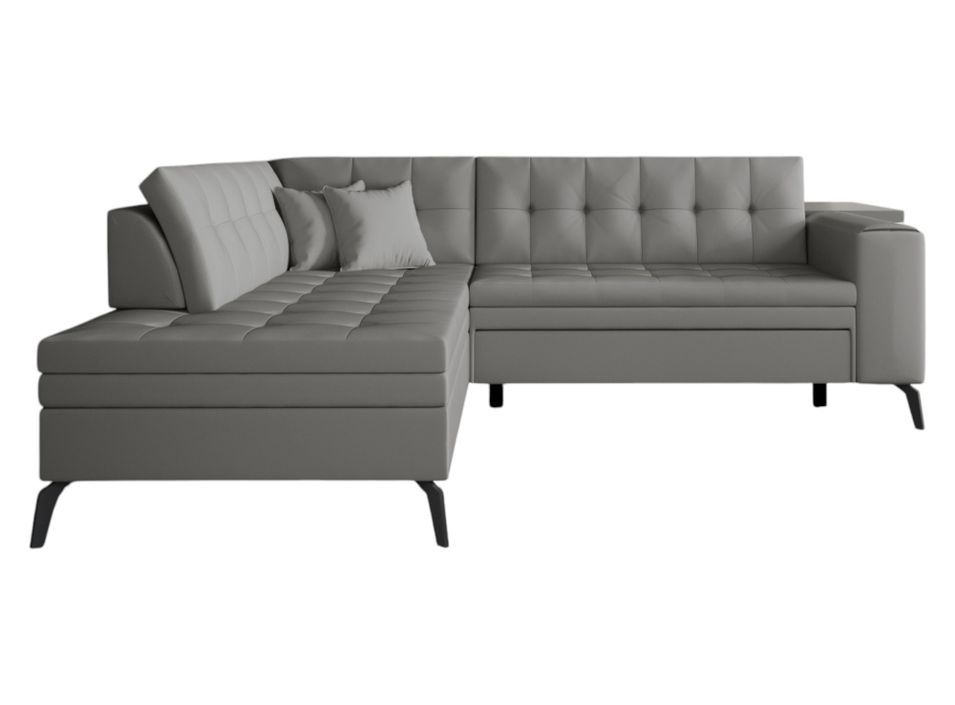 Canapé d’angle convertible LARRY en simili cuir avec pieds en acier noir – 260 cm - Photo n°1