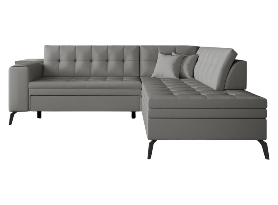 Canapé d’angle convertible LARRY en simili cuir avec pieds en acier noir – 260 cm - Photo n°1