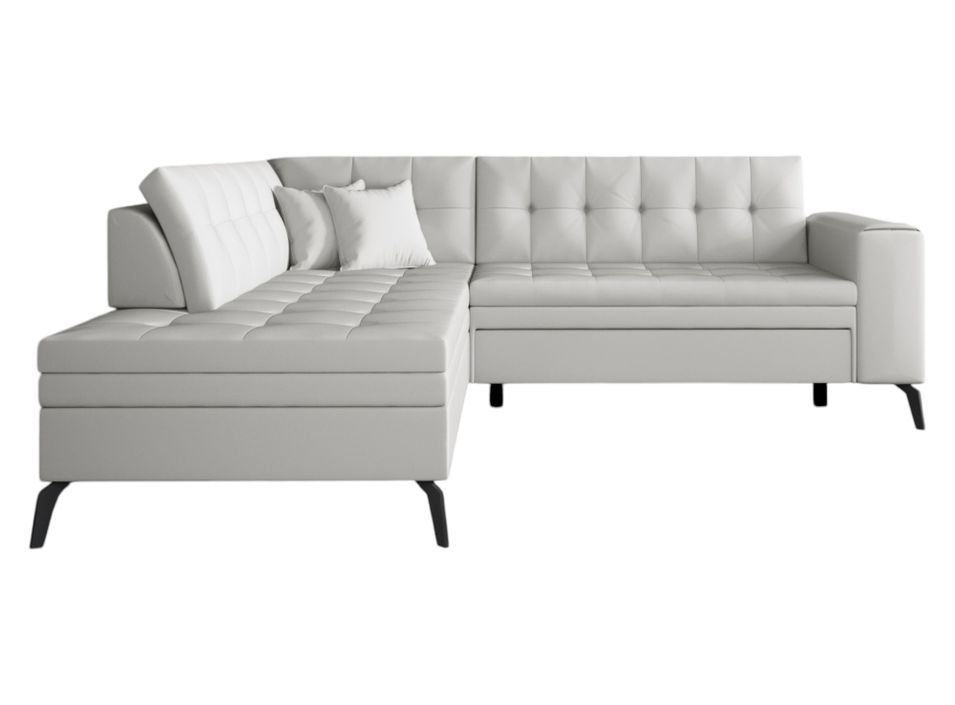 Canapé d’angle convertible LARRY en simili cuir avec pieds en acier noir – 260 cm - Photo n°1