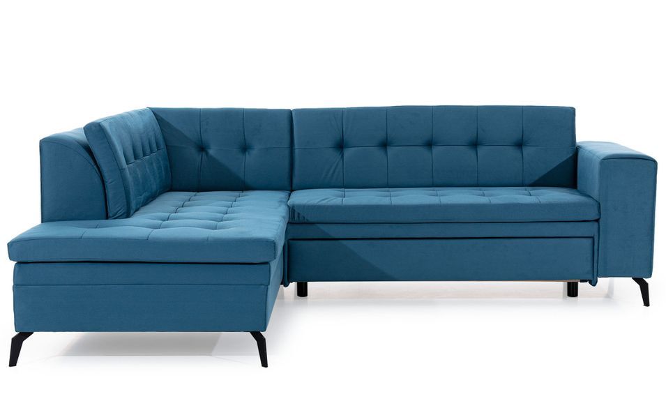 Canapé d’angle convertible LARRY en simili cuir avec pieds en acier noir – 260 cm - Photo n°1