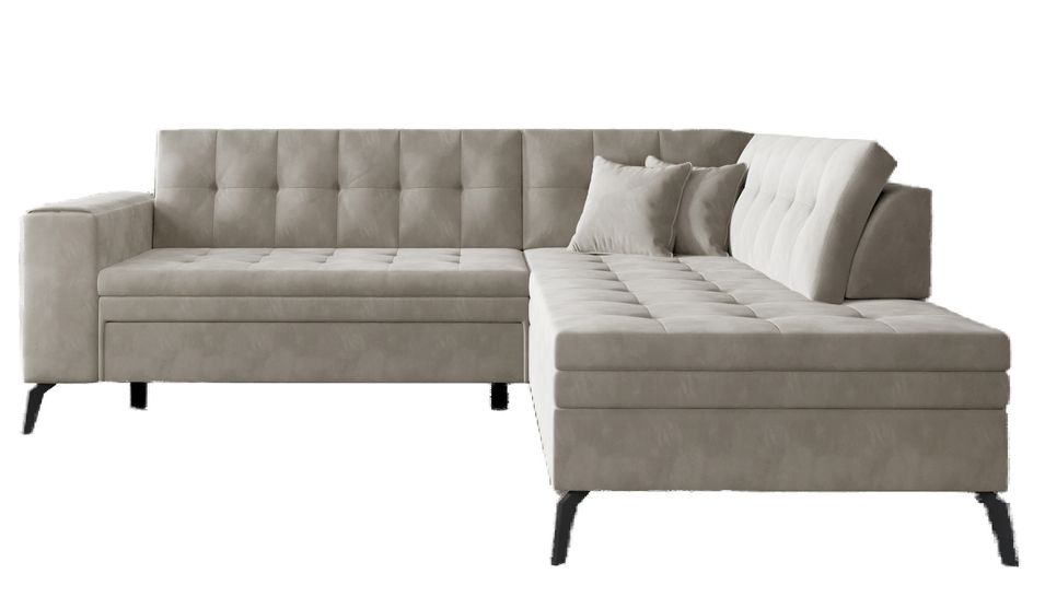 Canapé d’angle convertible LARRY en simili cuir avec pieds en acier noir – 260 cm - Photo n°1