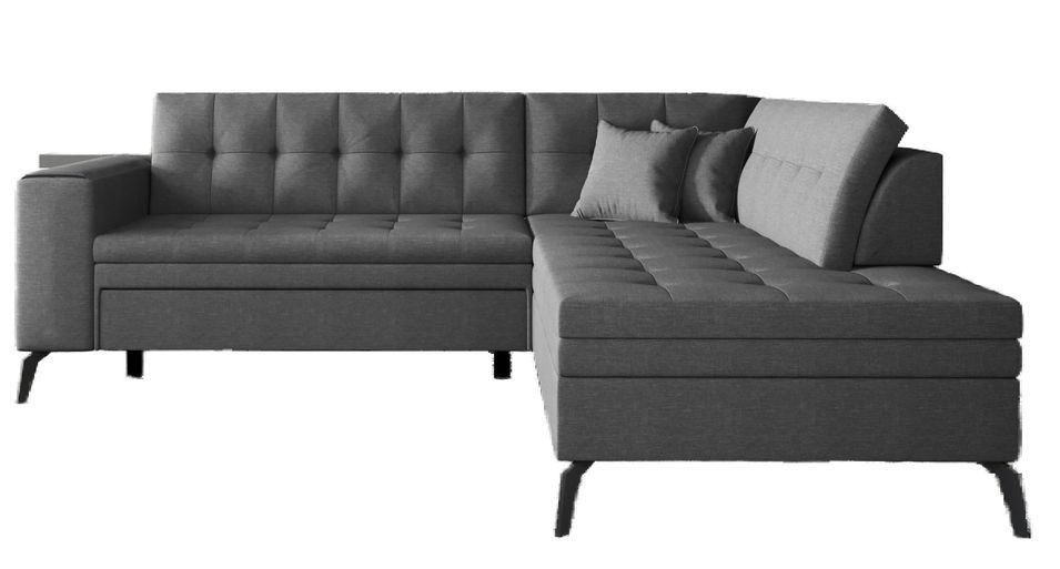 Canapé d’angle convertible LARRY en simili cuir avec pieds en acier noir – 260 cm - Photo n°1
