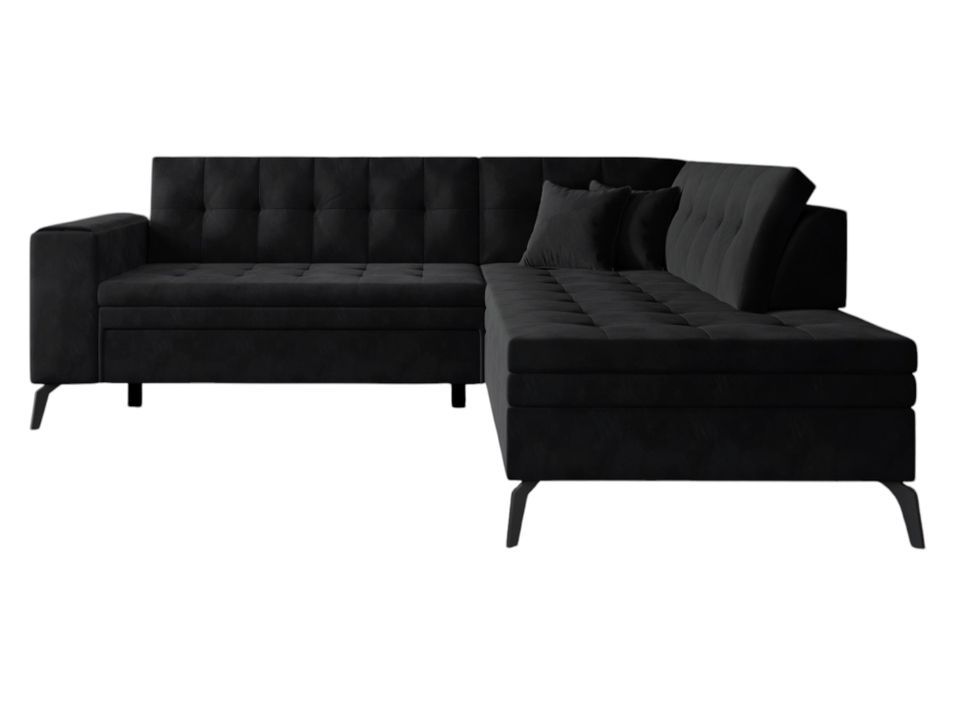 Canapé d’angle convertible LARRY en velours avec pieds en acier noir – 260 cm - Photo n°1