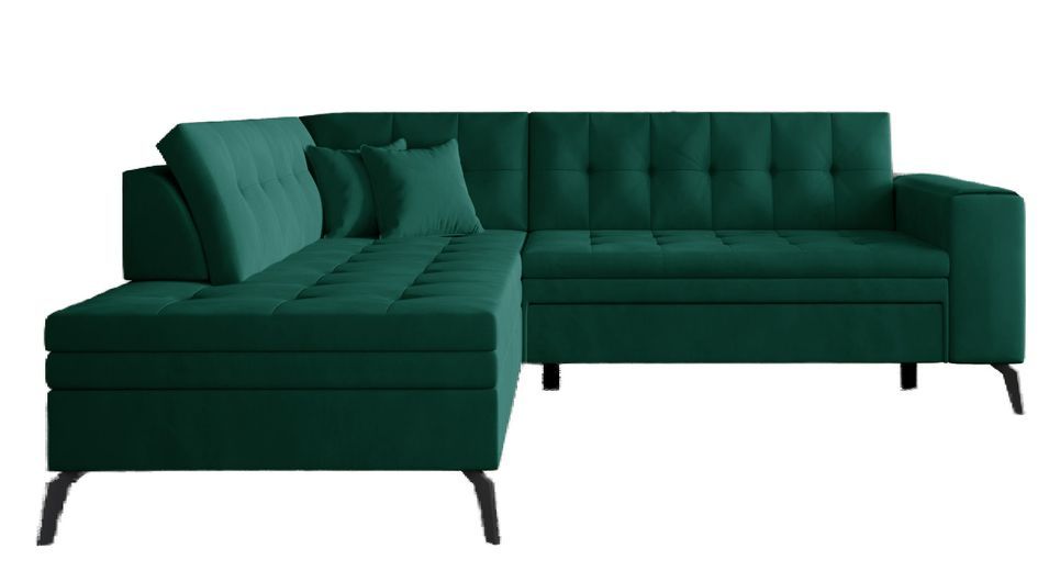 Canapé d’angle convertible LARRY en velours avec pieds en acier noir – 260 cm - Photo n°1