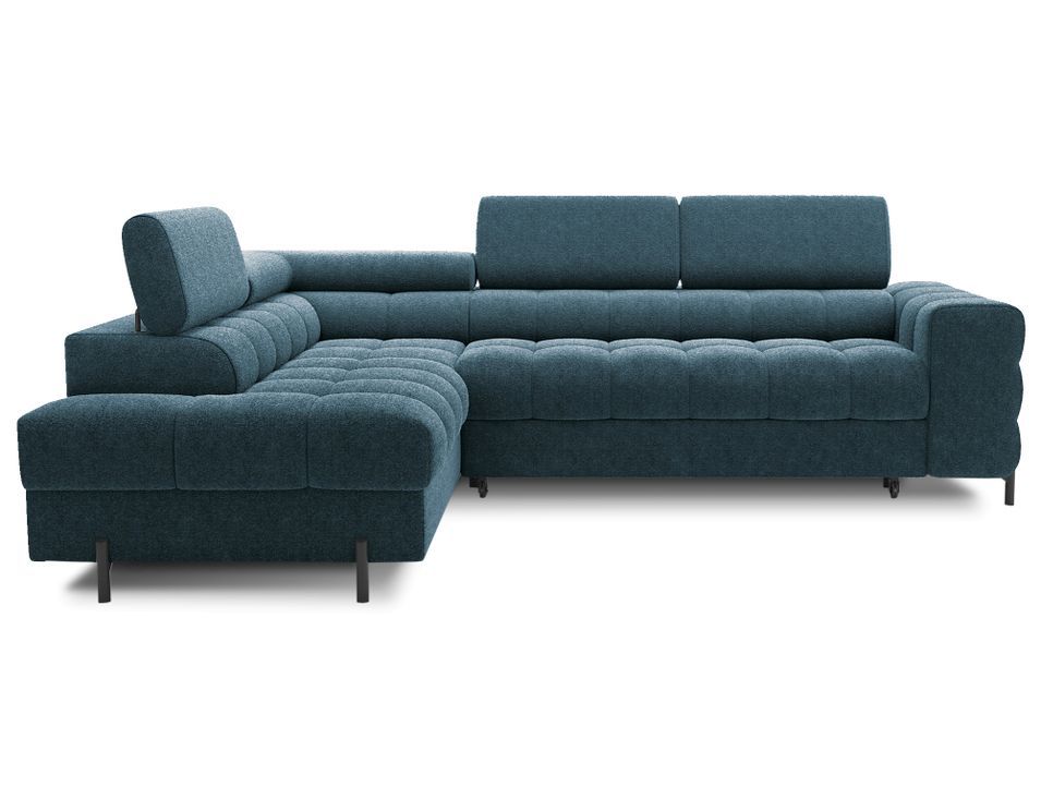Canapé d’angle convertible LUCCINO en tissu avec coffre, têtières réglables et pieds en métal noir – 276 cm - Photo n°1