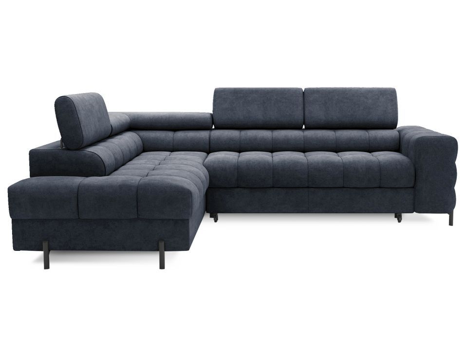 Canapé d’angle convertible LUCCINO en tissu avec coffre, têtières réglables et pieds en métal noir – 276 cm - Photo n°1