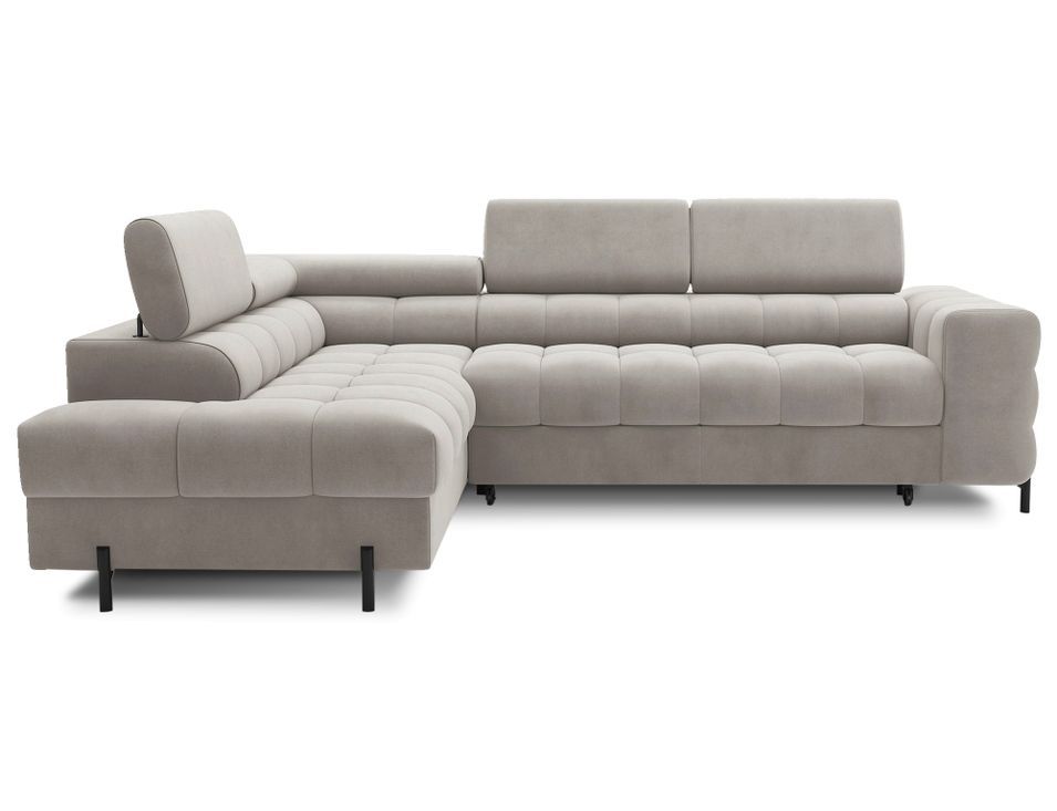 Canapé d’angle convertible LUCCINO en tissu avec coffre, têtières réglables et pieds en métal noir – 276 cm - Photo n°1