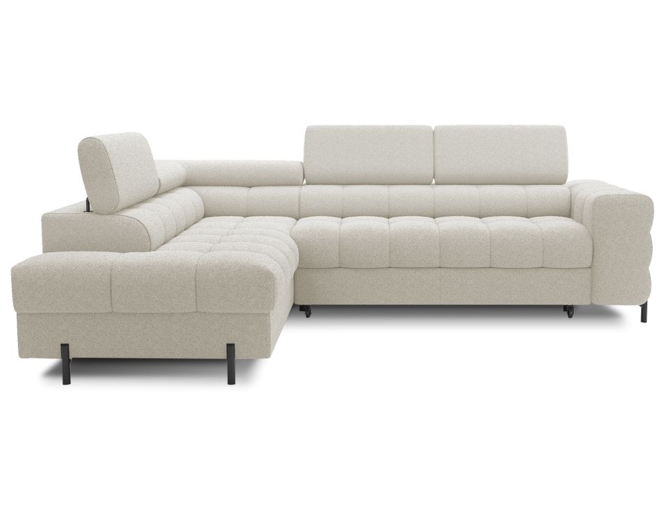 Canapé d’angle convertible LUCCINO en tissu avec coffre, têtières réglables et pieds en métal noir – 276 cm - Photo n°1