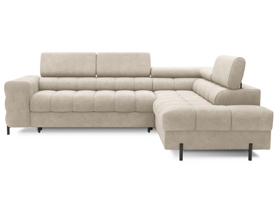 Canapé d’angle convertible LUCCINO en tissu avec coffre, têtières réglables et pieds en métal noir – 276 cm - Photo n°1