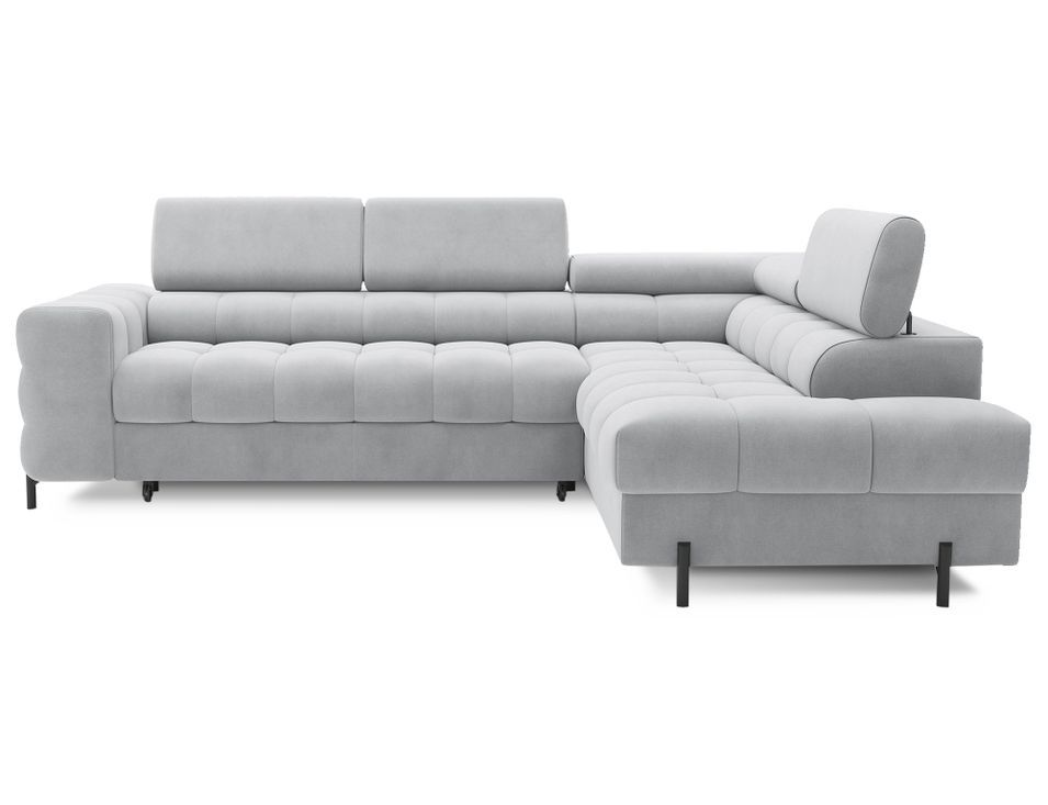 Canapé d’angle convertible LUCCINO en tissu avec coffre, têtières réglables et pieds en métal noir – 276 cm - Photo n°1