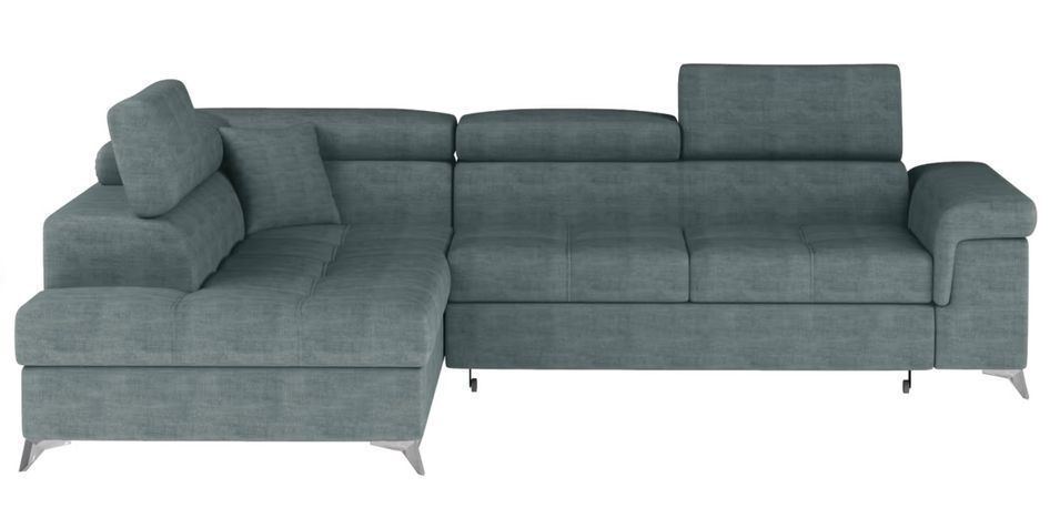 Canapé d’angle convertible MARIDO en tissu avec coffre et têtières réglables – 275 cm - Photo n°1
