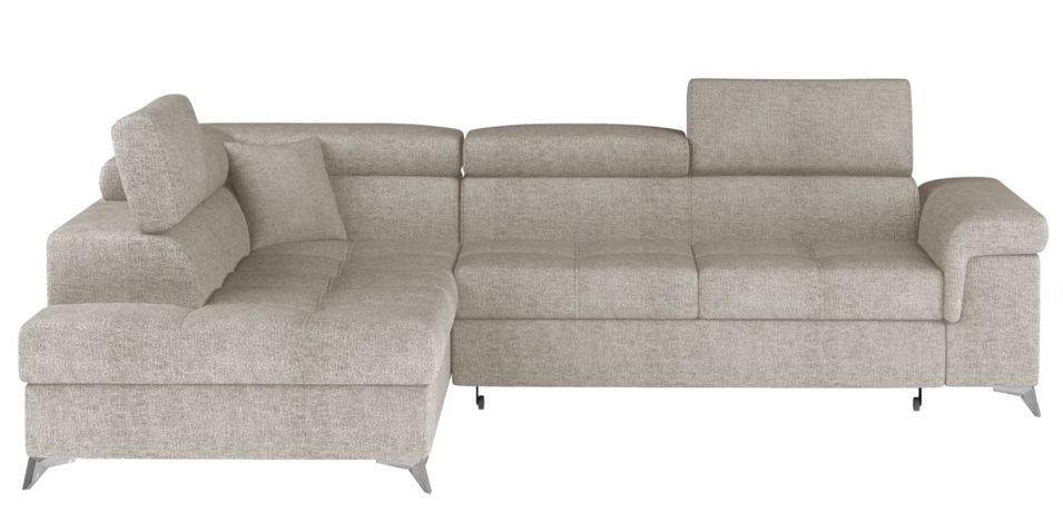 Canapé d’angle convertible MARIDO en tissu avec coffre et têtières réglables – 275 cm - Photo n°1