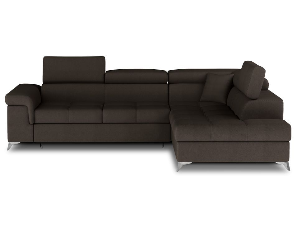 Canapé d’angle convertible MARIDO en velours avec coffre et têtières réglables – 275 cm - Photo n°1