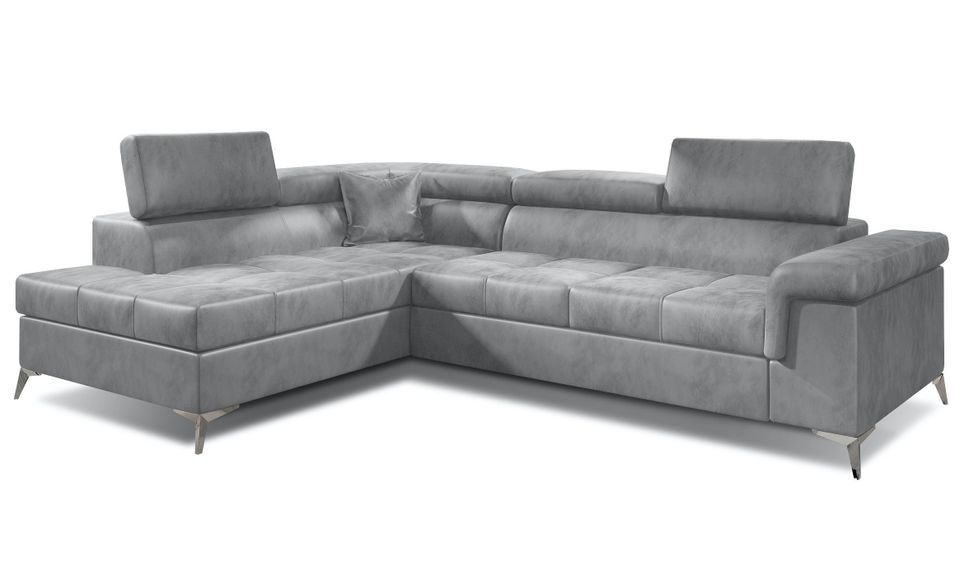 Canapé d’angle convertible MARIDO en velours avec coffre et têtières réglables – 275 cm - Photo n°1