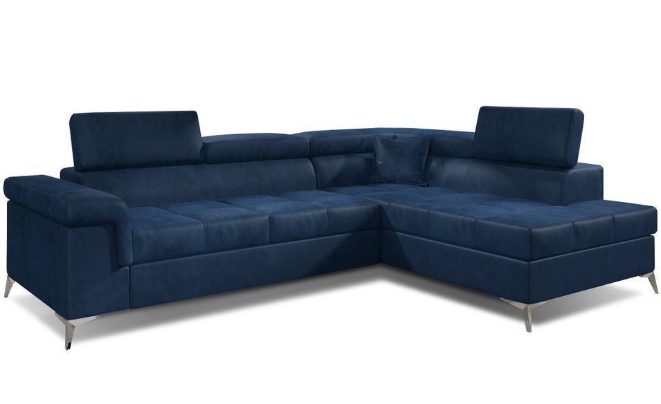 Canapé d’angle convertible MARIDO en velours avec coffre et têtières réglables – 275 cm - Photo n°1