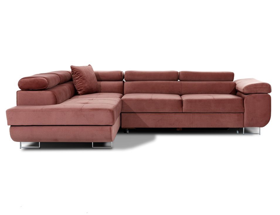Canapé d’angle convertible MARKA en velours avec coffre et têtières réglables – 272 cm - Photo n°1