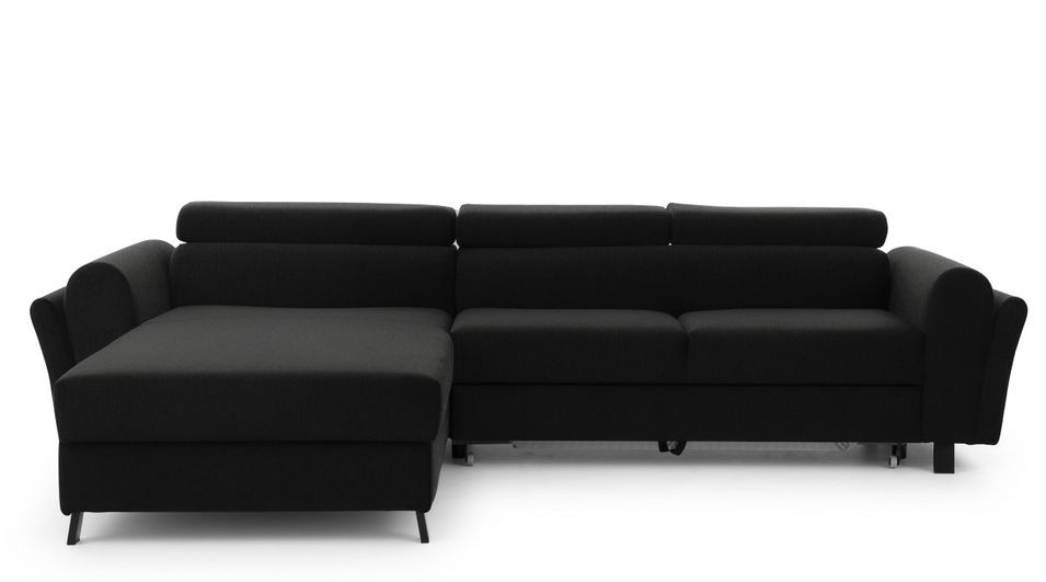 Canapé d’angle convertible MAZALI en tissu avec coffre et têtières réglables – 288 cm - Photo n°1