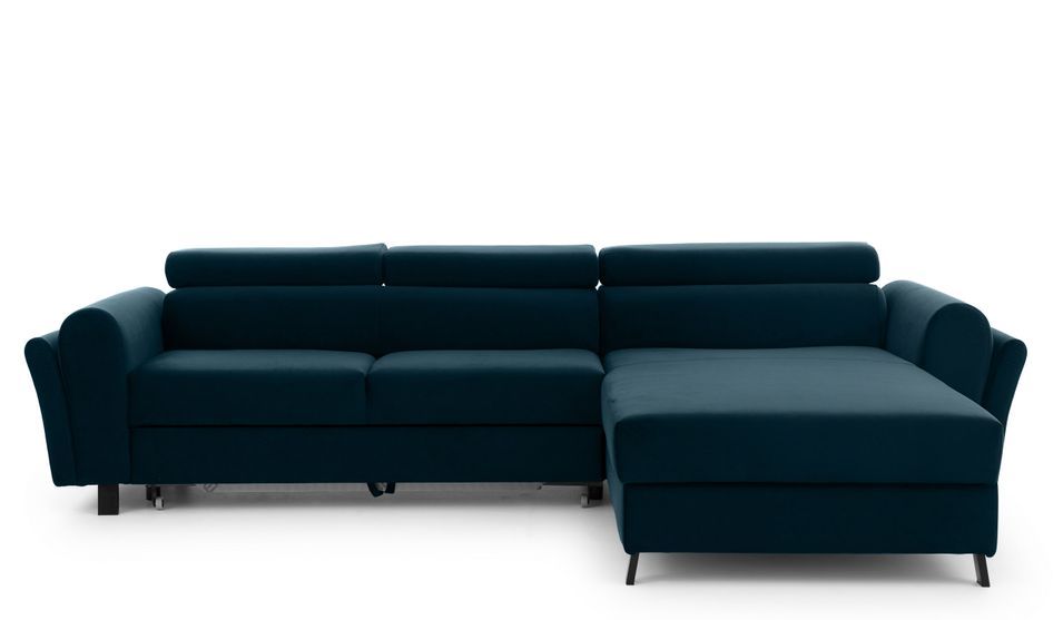 Canapé d’angle convertible MAZALI en velours avec coffre et têtières réglables – 288 cm - Photo n°1