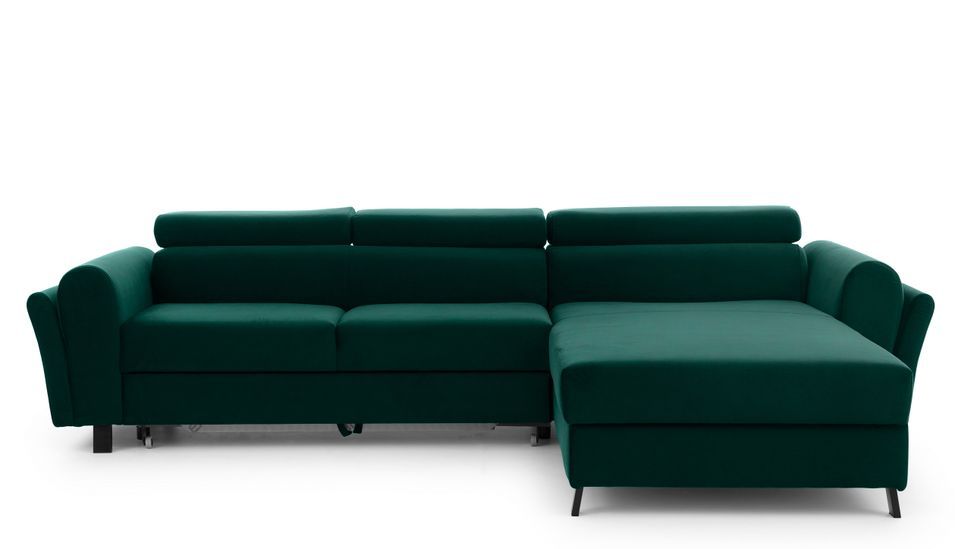 Canapé d’angle convertible MAZALI en velours avec coffre et têtières réglables – 288 cm - Photo n°1