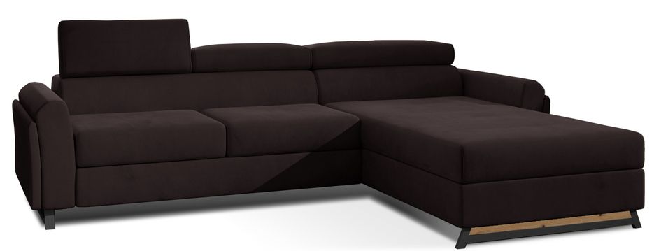 Canapé d’angle convertible MAZALI en velours avec coffre et têtières réglables – 288 cm - Photo n°1