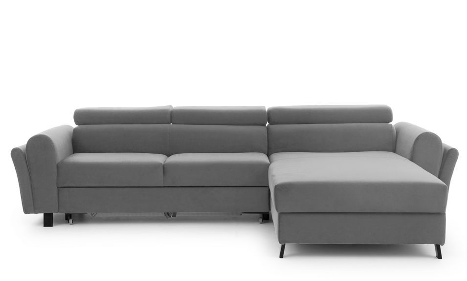 Canapé d’angle convertible MAZALI en velours avec coffre et têtières réglables – 288 cm - Photo n°1