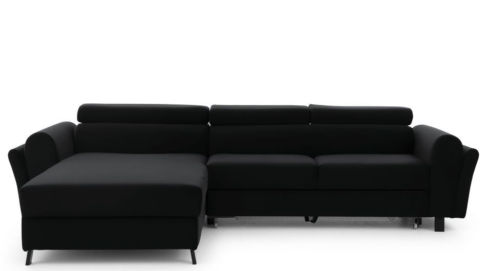 Canapé d’angle convertible MAZALI en velours avec coffre et têtières réglables – 288 cm - Photo n°1