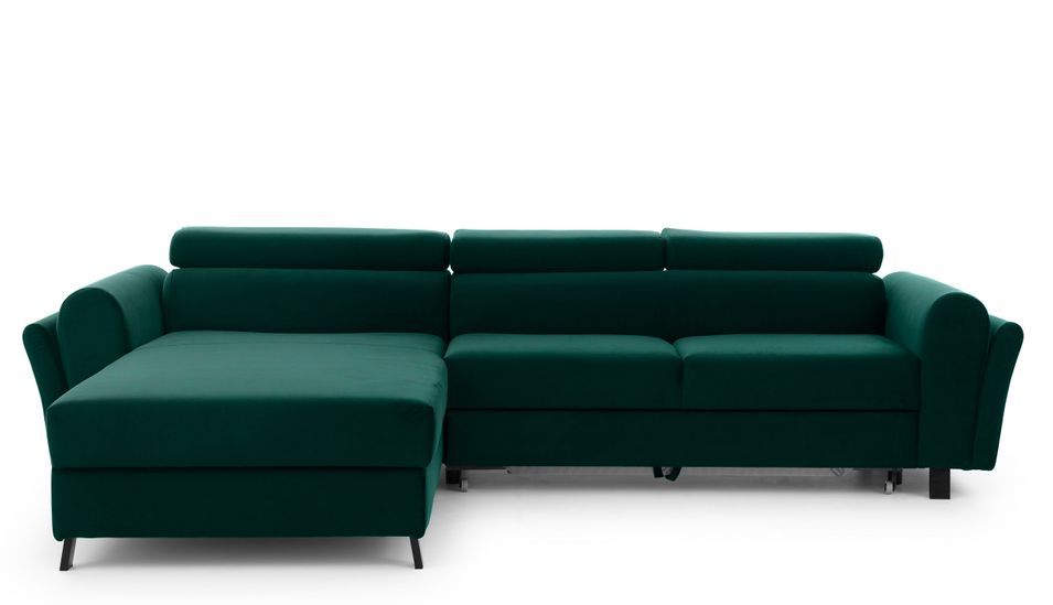 Canapé d’angle convertible MAZALI en velours avec coffre et têtières réglables – 288 cm - Photo n°1