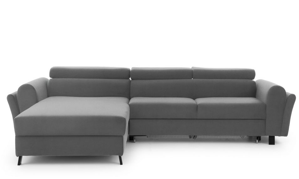 Canapé d’angle convertible MAZALI en velours avec coffre et têtières réglables – 288 cm - Photo n°1