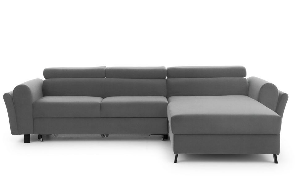 Canapé d’angle convertible MAZALI en velours avec coffre et têtières réglables – 288 cm - Photo n°1