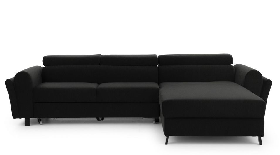 Canapé d’angle convertible MAZALI tissu- Appuis-tête réglables et rangement - Photo n°1