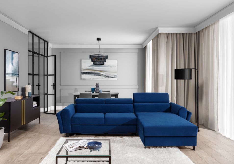 Canapé d’angle convertible MAZALI tissu- Appuis-tête réglables et rangement - Photo n°1