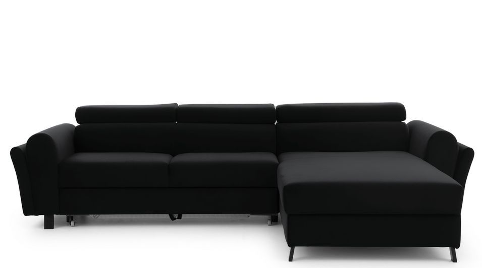 Canapé d’angle convertible MAZALI velours - Appuis-tête réglables et rangement - Photo n°1