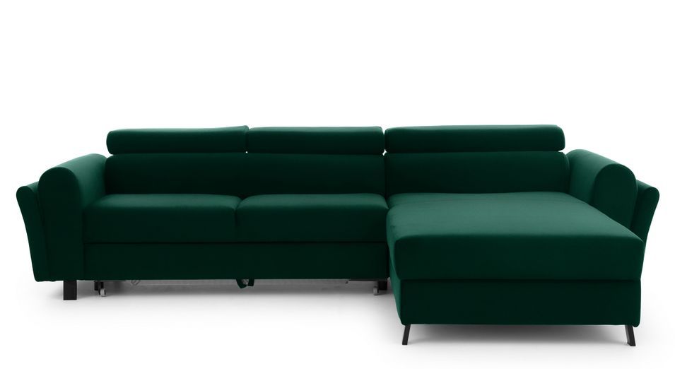 Canapé d’angle convertible MAZALI velours - Appuis-tête réglables et rangement - Photo n°1