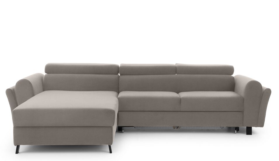 Canapé d’angle convertible MAZALI velours - Appuis-tête réglables et rangement - Photo n°1