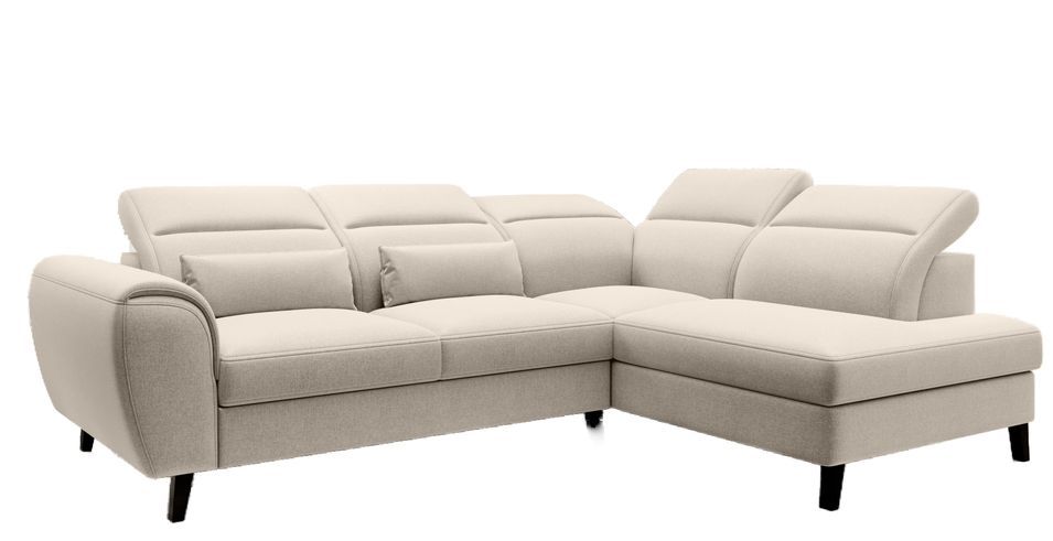 Canapé d’angle convertible NOBLESSE en tissu avec coffre et pieds en bois noir – 265 cm - Photo n°1