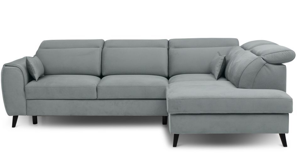 Canapé d’angle convertible NOBLESSE en tissu avec coffre et pieds en bois noir – 265 cm - Photo n°1