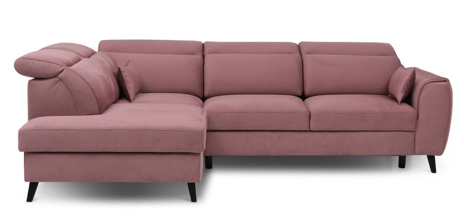 Canapé d’angle convertible NOBLESSE en tissu avec coffre et pieds en bois noir – 265 cm - Photo n°1