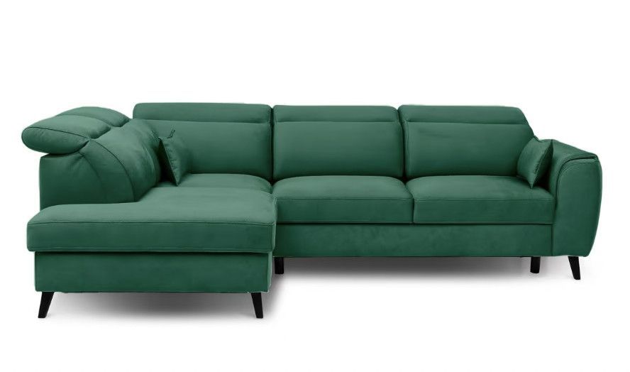 Canapé d’angle convertible NOBLESSE en tissu avec coffre et pieds en bois noir – 265 cm - Photo n°1