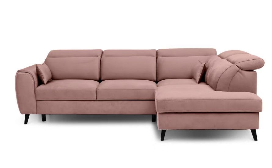 Canapé d’angle convertible NOBLESSE en velours avec coffre et pieds en bois noir – 265 cm - Photo n°1