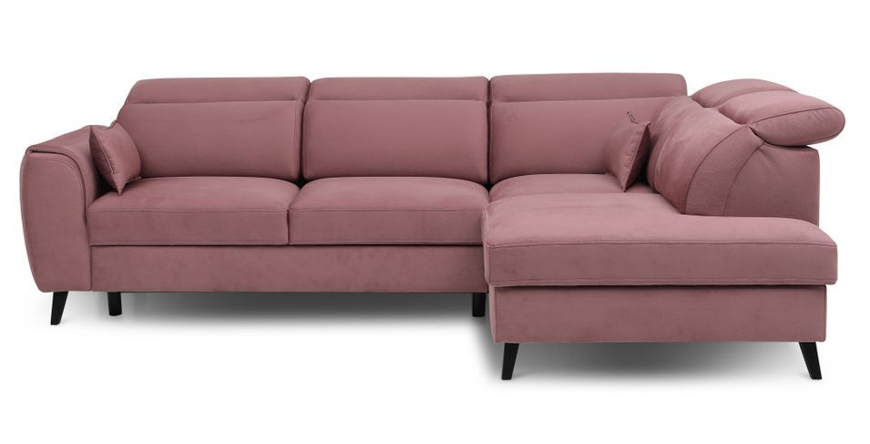 Canapé d’angle convertible NOBLESSE en velours avec coffre et pieds en bois noir – 265 cm - Photo n°1