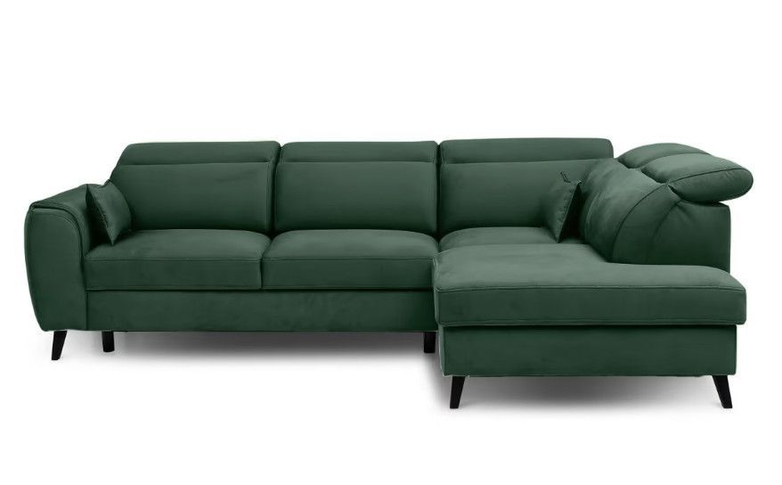 Canapé d’angle convertible NOBLESSE en velours avec coffre et pieds en bois noir – 265 cm - Photo n°1