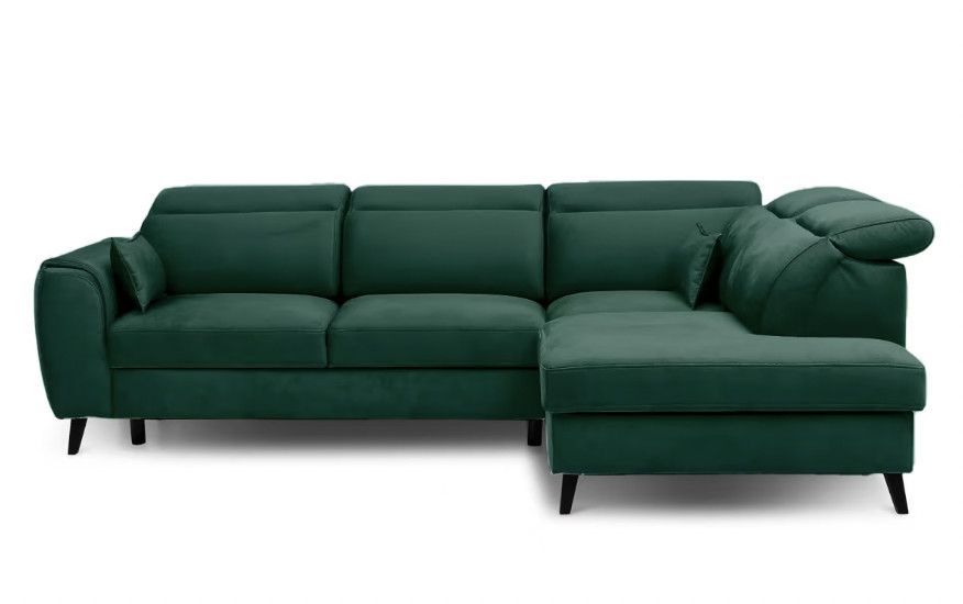 Canapé d’angle convertible NOBLESSE en velours avec coffre et pieds en bois noir – 265 cm - Photo n°1