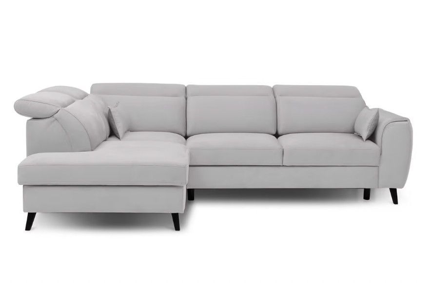 Canapé d’angle convertible NOBLESSE en velours avec coffre et pieds en bois noir – 265 cm - Photo n°1