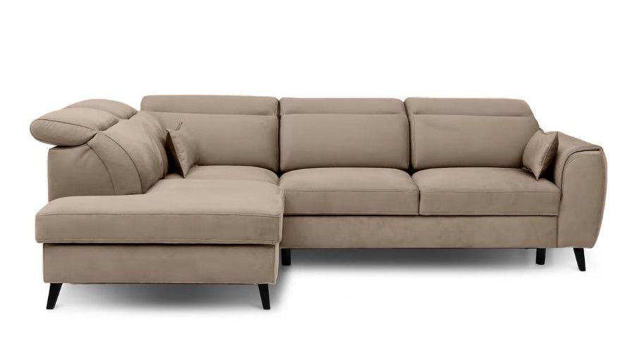 Canapé d’angle convertible NOBLESSE en velours avec coffre et pieds en bois noir – 265 cm - Photo n°1