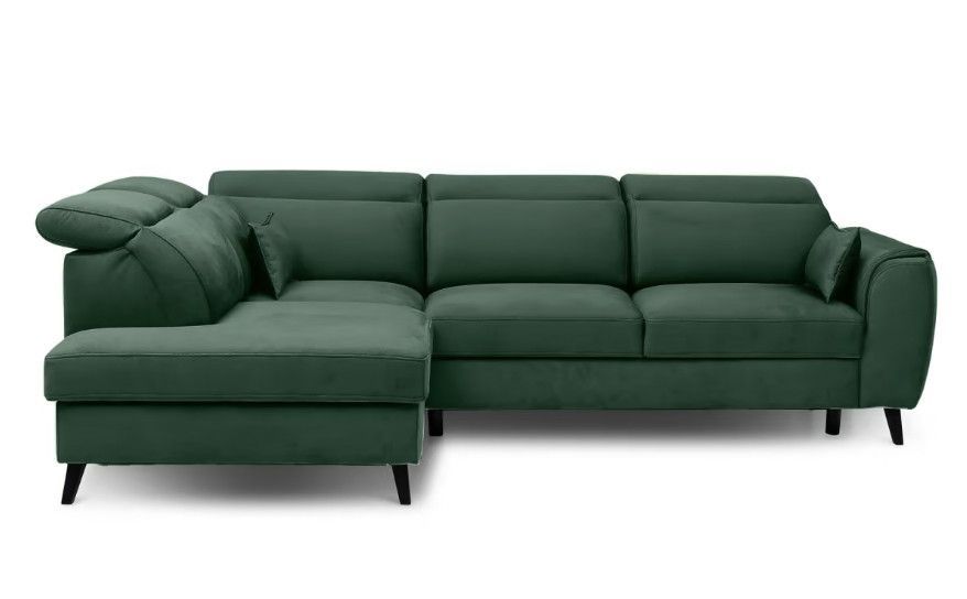 Canapé d’angle convertible NOBLESSE en velours avec coffre et pieds en bois noir – 265 cm - Photo n°1