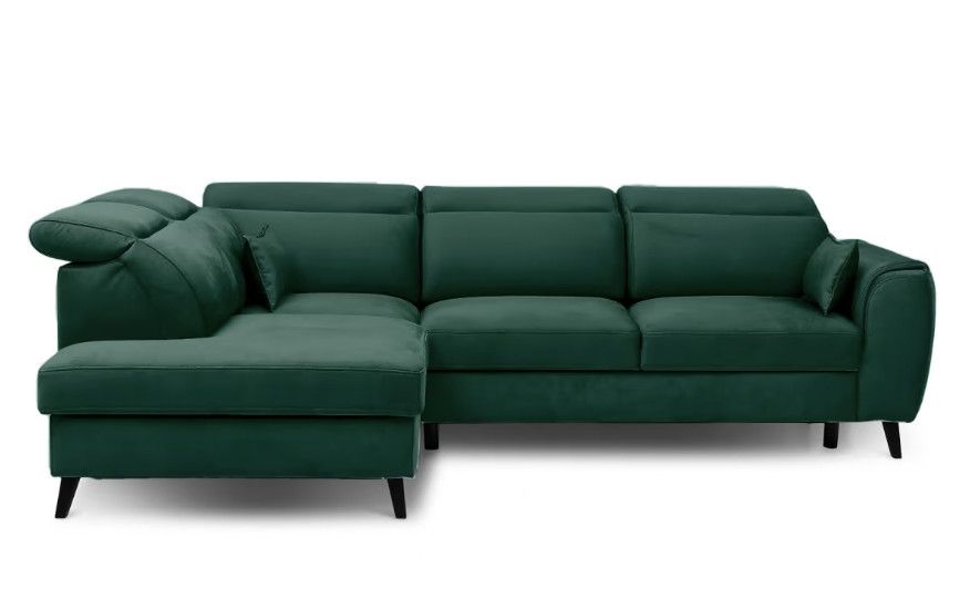 Canapé d’angle convertible NOBLESSE en velours avec coffre et pieds en bois noir – 265 cm - Photo n°1