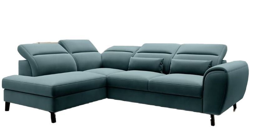 Canapé d’angle convertible NOBLESSE en velours avec coffre et pieds en bois noir – 265 cm - Photo n°1