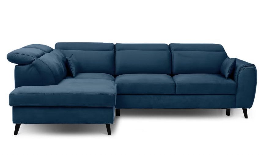 Canapé d’angle convertible NOBLESSE en velours avec coffre et pieds en bois noir – 265 cm - Photo n°1